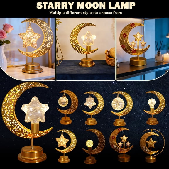 Starry Moon LED Night Light Bedside Lamp - Romantic Galaxy Holographic Shadow Projection Mood Light for Bedroom Nursery Decor, Battery Powered (1pc)