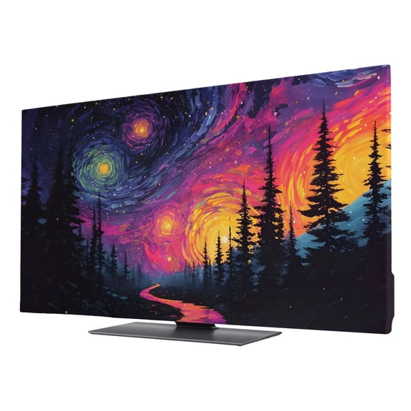 Starry Moon TV Cover for 24 Inch Screen, Stretch Fabric Dustproof TV Display Protector, Forest Modern Abstract Art Elastic Slipcover Monitor Cover for Indoor Desktop Computer 20.9"x11.8"