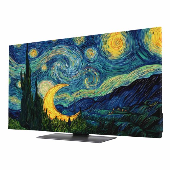Starry Moon TV Cover for 24 Inch Screen, Stretch Fabric Dustproof TV Display Protector, Modern Abstract Art Aesthetics Elastic Slipcover Monitor Cover for Indoor Desktop Computer 20.9"x11.8"