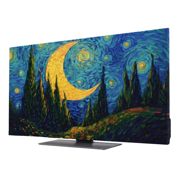 Starry Moon TV Cover for 24 Inch Screen, Stretch Fabric Dustproof TV Display Protector, Modern Abstract Art Forest Elastic Slipcover Monitor Cover for Indoor Desktop Computer 20.9"x11.8"