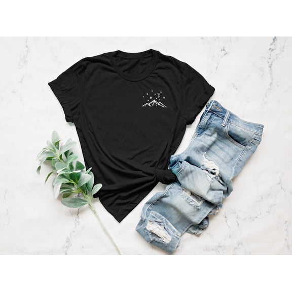 Starry Mountain Pocket Tee, Unisex Camping T-Shirt, Unisex T-Shirt
