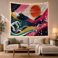 thumbnail image 1 of Starry Mountain with Snowcap and Swirling Waves, Majestic Japanese Inspired for Ocean Lovers, Coastal Landscape Art, Housewarming Gift Tapestry Wall Hanging for Bedroom and Living Room, 1 of 7