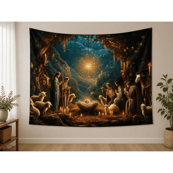 Starry Nativity Cave Backdrop
