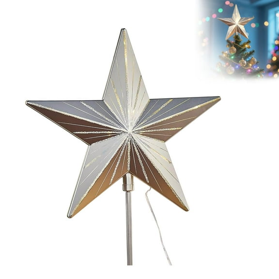 Starry Night 11" Clip-On Christmas Tree Topper, Illuminated Twinkle LED Acrylic Star with Sparkling Lights, Glowing Night Light for Holiday Decor, Timer Included (Silver, 1PC)