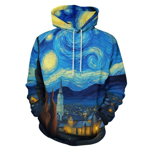 Starry Night-2 Men's Women Vintage 3D Hooded Sweatshirt - All-Season Loose Fit Streetwear