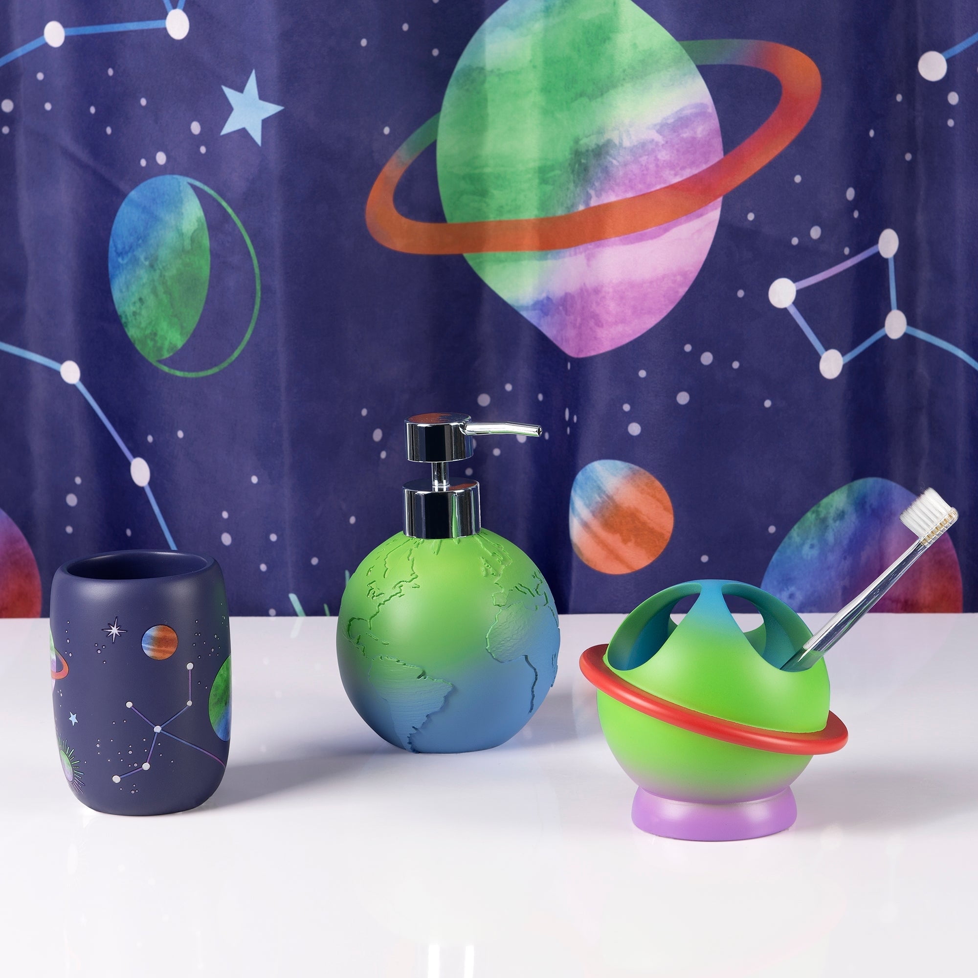 Starry Night Kids' Colorful Resin Bathroom Accessories Set