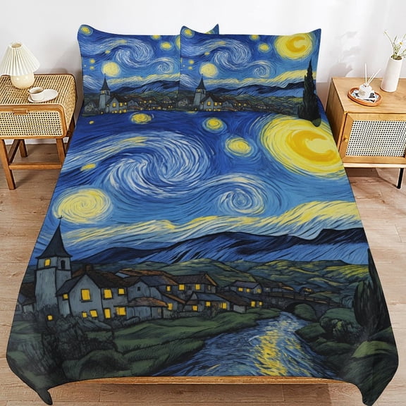 Starry Night 3D Duvet Cover 3pcs Set Bedding Set Polyester Microfiber Quilt Cover for Bedroom Decoration Queen