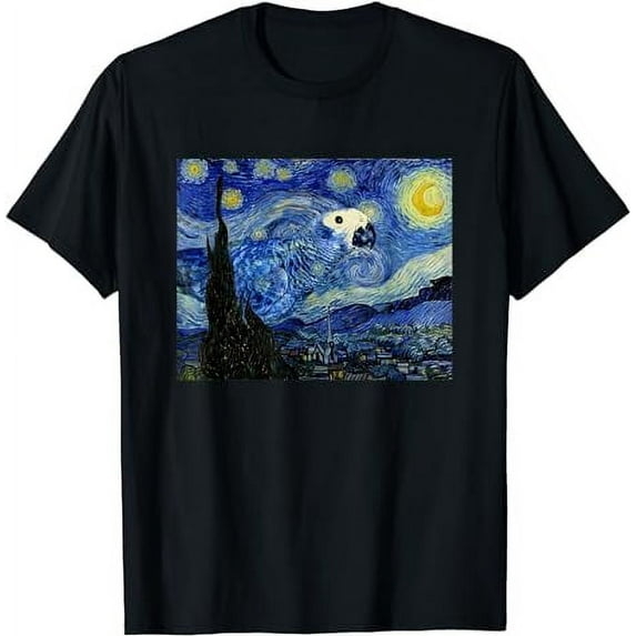 Starry Night African Grey Parrot Van Gogh Art Birb Memes T-Shirt