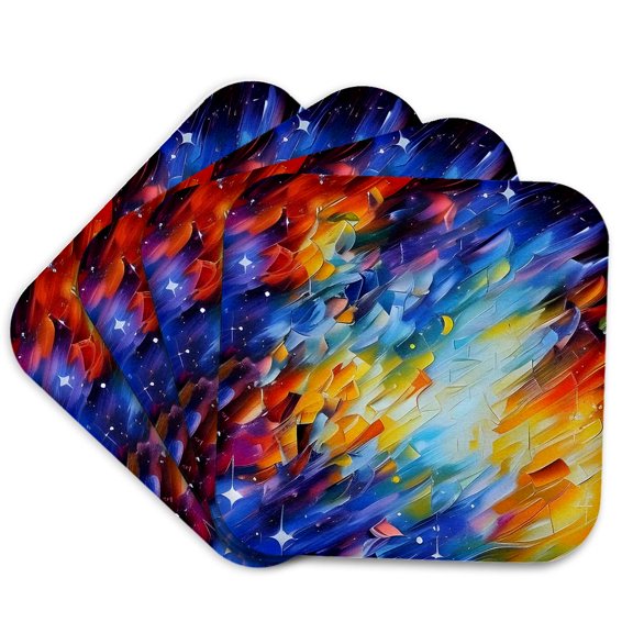 3drose, Starry Night and Cosmic Light Abstract Art Colorful Digital Painting, Set of 4 Coasters - Soft