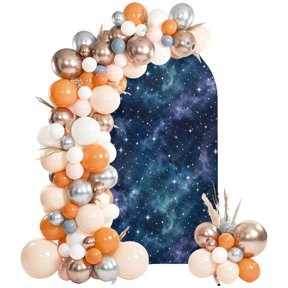 Starry Night Arch Backdrop Cover 6Ft, Wedding Arch Covers Stretchy Backdrop, Modern Universe Glowing Stars Mystic Fitted 2 Sided Arched Photo Background for Birthday Party Decorations