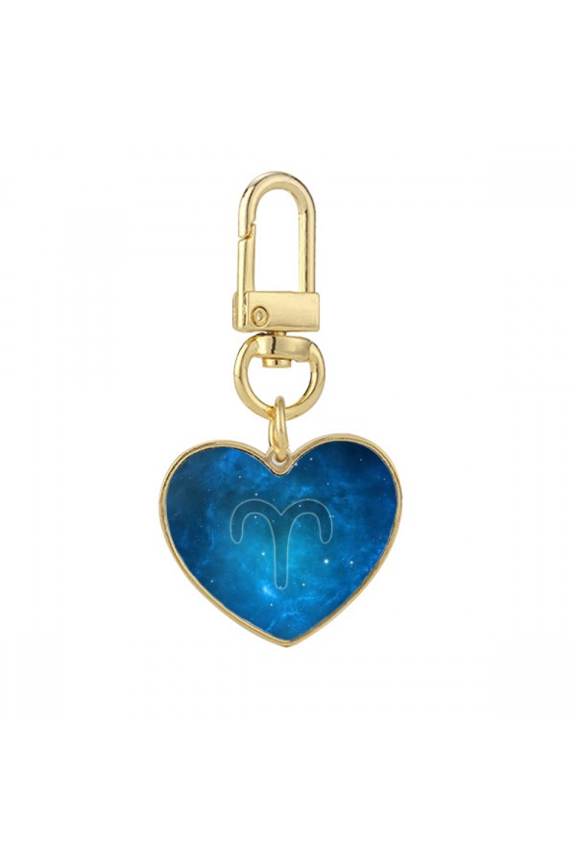 Starry Night Aries Zodiac Constellation Gold Heart Keychain Metal Keyring Holder