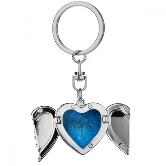 Starry Night Aries Zodiac Constellation Heart Angel Wing Key Chain Holder