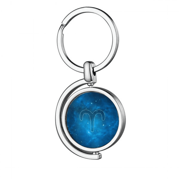 Starry Night Aries Zodiac Constellation Rotating Keychain Metal Keyring Holder