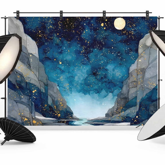 Starry Night Backdrop for Photography, Nature Moon Canyon River Abstract Photo Backdrop Portrait Background Party Banner Photo Backgrounds for Studio Booth Props, 10x8ft