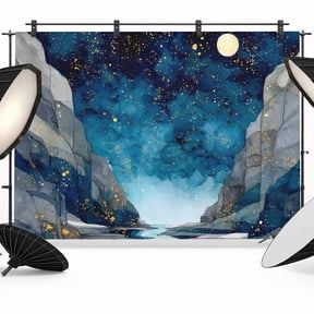 Starry Night Backdrop for Photography, Nature Moon Canyon River Abstract Photo Backdrop Portrait Background Party Banner Photo Backgrounds for Studio Booth Props, 12x8ft