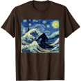 thumbnail image 1 of Starry Night Bigfoot Surfing Great Wave off Kanagawa Unisex T-Shirt for Men Women Kids Toddler,Dark Chocolate Color,Size 5XL, 1 of 5