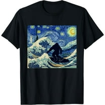 Starry Night Bigfoot Surfing Great Wave off Kanagawa Unisex T-Shirt for Men Women Kids Toddler
