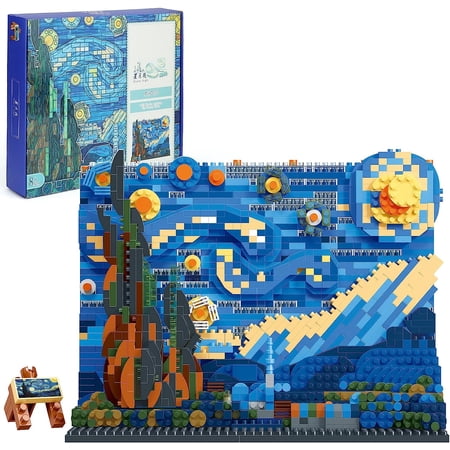 The Starry Night Building Set for Adults, Vincent Van Gogh Micro Mini Building Blocks for Display, Ideas Art Project for Home Decor, Not Compatible with Lego Set (1858 PCS)