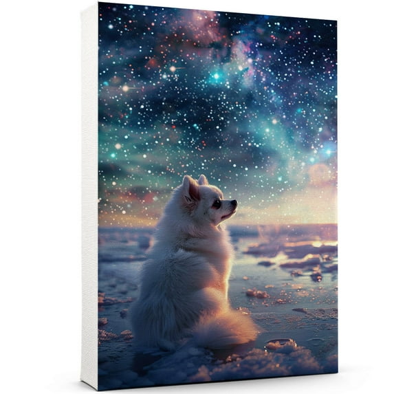 Starry Night Canvas Inspired Pomeranian Dog Pet Family Friend Peace Oil Painting Art Print Poster Wall Decor
