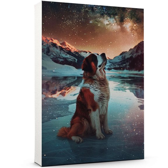 Starry Night Canvas Inspired Saint Bernard Dog Pet Family Friend Peace Oil Painting Art Print Poster Wall Decor