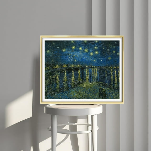 Starry Night Canvas Prints of Vincent Van Gogh Famous Oil Paintings Reproduction, Framed Nature Wall Art Canvas Poster, 8" X 10"