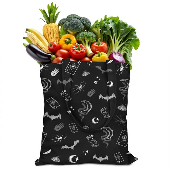 Starry Night Canvas Tote Bag with Gothic Steampunk and Cosmic Print, Durable Eco-Friendly Reusable Shopping Tote, Lightweight Foldable Handbag for Commuting