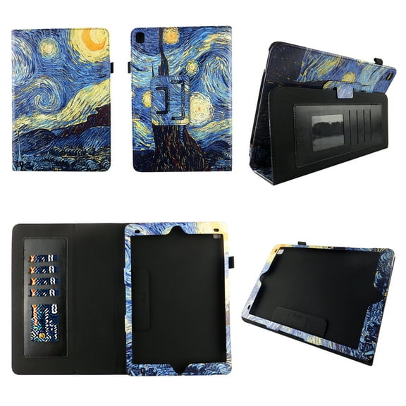 Starry Night Case for Apple iPad 9.7 (2018 / 2017) / iPad Air 2 / iPad Air Premium Pu Leather Slim Folio Stand Cover w Stylus Holder and Auto Wake / Sleep 5th / 6th Generation