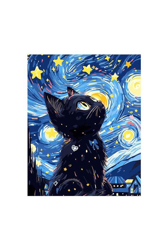 Starry Night Cat Diamond Art Painting Kit - DIY 5D Full Drill Crystal Rhinestone Embroidery Picture for Adults & Teens, 30x40cm