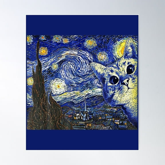Starry Night Cat Van Gogh Cat Cat Lover Cat Mom Poster Wall Art, Modern Wall Decor For Living Room Bedroom, 24x36 UNFRAMED