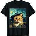 thumbnail image 1 of Starry Night Cat, Van Gogh Cat, Cat Mom, Cat Dad, Cat Lover T-Shirt, 1 of 3