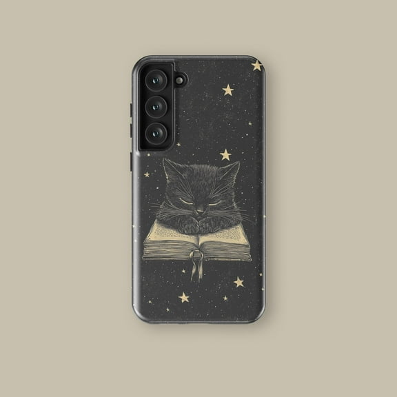 Starry Night Cat on Book Case for iPhone Samsung Bookish Library