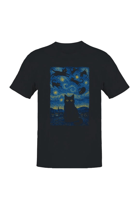 Starry Night Cats Fantasy Art Men's T-shirt