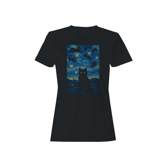 Starry Night Cats Fantasy Art Women's T-shirt