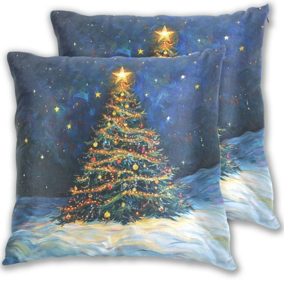 Starry Night Christmas Tree Throw Pillow Covers Pillowcases 16 x 16 Inch Home Decor 2 Packs for Bedroom Sofa