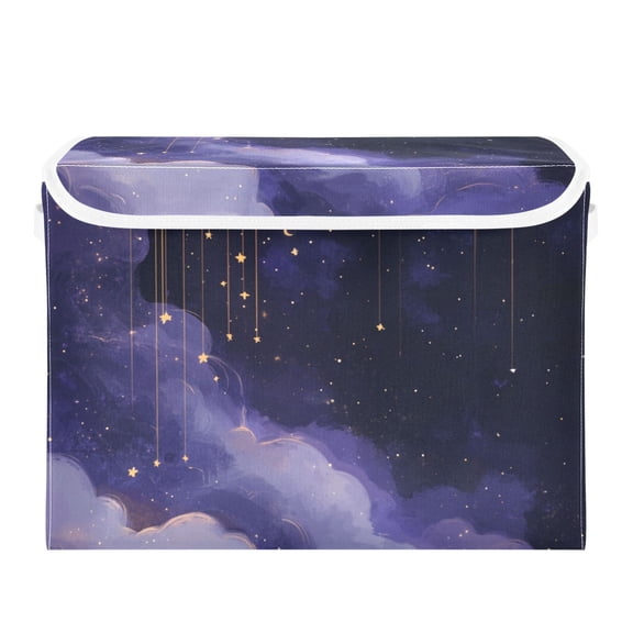 Starry Night Clouds Large Storage Bins with Linen Collapsible Lid Storage Box 16.7 x 12.6 x 11.8in