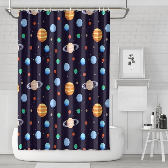 Starry Night Cosmos Shower Curtain Space Geek Theme Waterproof Bathroom Curtain Quick Dry Machine Washable with Hooks 72x72