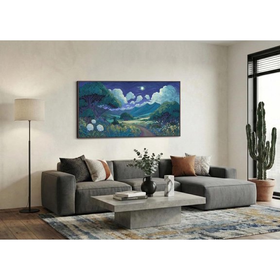 Starry Night Country Road Swirling Meadow Portrait Decor Unframed Paper Print