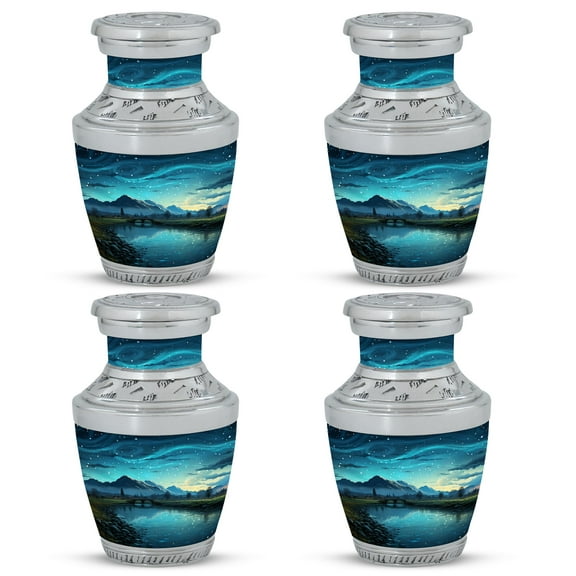 Starry Night Over the Countryside River Guardian's Light Small Keepsake Urn - Protective Mini Urn for Human Ashes - Eternal Flame - Funeral Urns For Human Ashes - Memorial Urns 3 Inch, Set Of 4