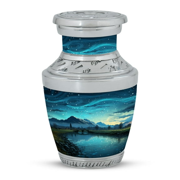 Starry Night Over the Countryside River Petite Memorial Mini Urn - Cherished Human Ashes Keepsake - Subtle Tribute - Funeral Urns For Human Ashes - Memorial Urns 3 Inch, 1 Pc
