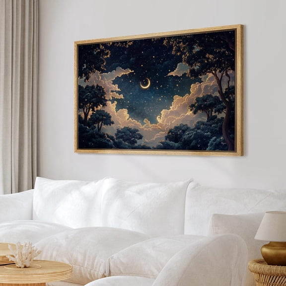 Starry Night Crescent Moon Unframed Paper Print