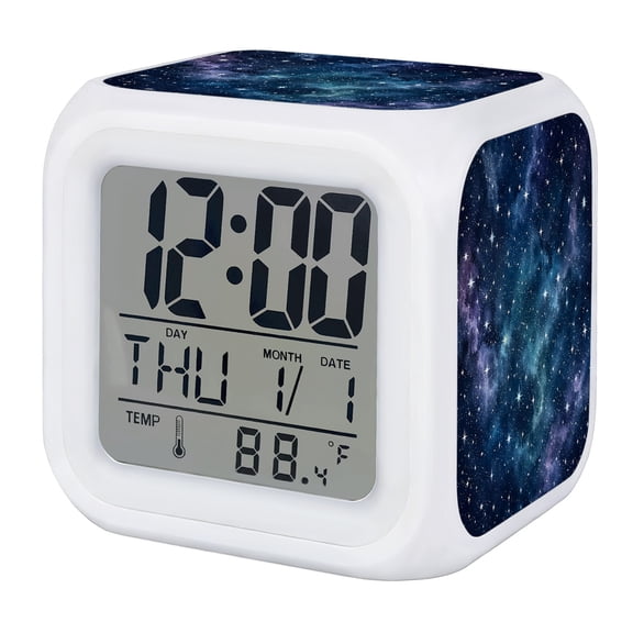 Starry Night Digital Alarm Clock for Bedrooms, Smart LED Alarm Clock with 7 Color Changing Night Light, Modern Universe Glowing Stars Mystic Silent Wake Up Clocks for Sleep Study Cooking 3.2"x3.2"