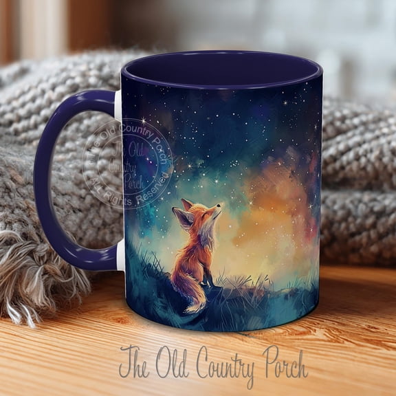Starry Night Fox Mug Whimsical Coffee Cup Nature Lover Gift