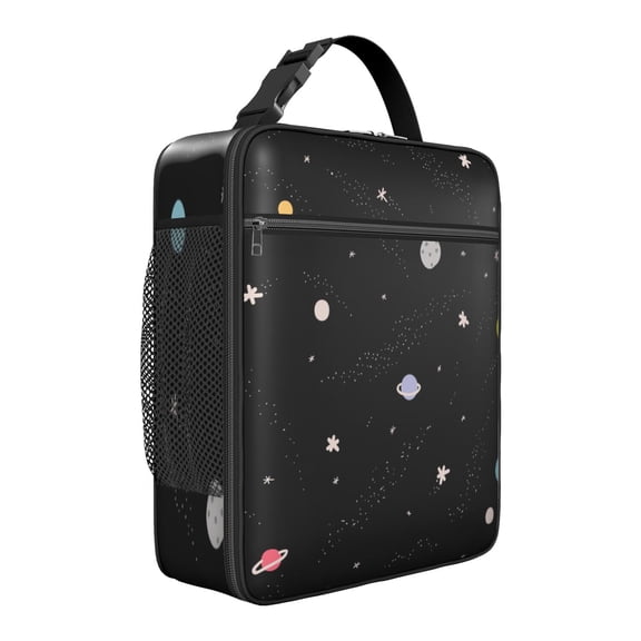 Starry Night Galaxy Lunch Bag – Celestial Spacecraft Theme Insulated Cooler Tote with Nebula & Moon Print, Reusable Thermal Lunch Box for Women, Students, Office, or Fitness Use