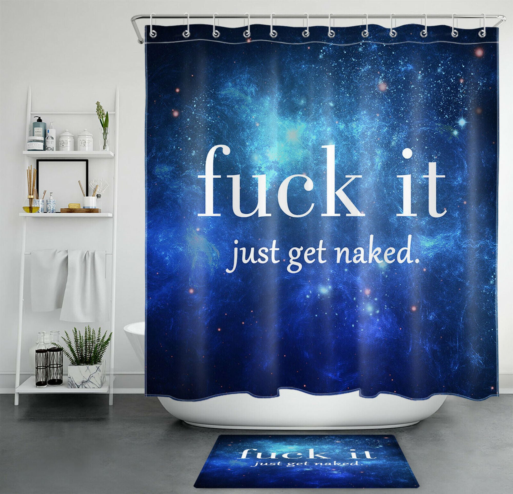 Starry Night Get Naked Bathroom Set with Blue Galaxy Shower Curtain