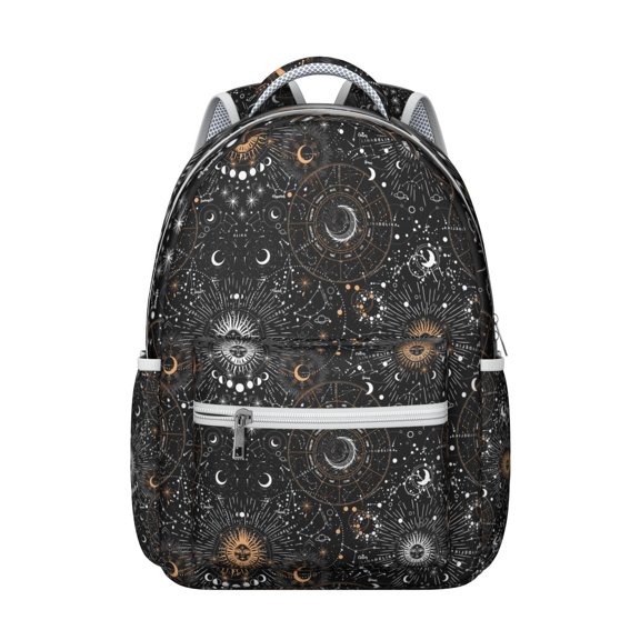 Starry Night Gothic Backpack Waterproof Scratch-Resistant Composite Oxford Cloth with Ethereal Moon and Star Print, Adjustable Shoulder Straps, Large Capacity for School and Travel