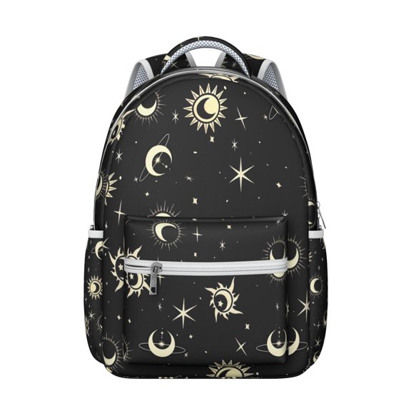 Starry Night Gothic Backpack Waterproof Scratch-Resistant Composite Oxford Cloth with Ethereal Moon and Star Print, Adjustable Shoulder Straps, Large Capacity for School and Travel