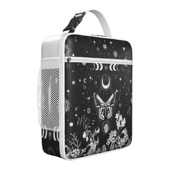 Starry Night Gothic Lunch Box: Moon/Stars Pattern - Insulated Reusable Bag, Leakproof Cooler Tote with Adjustable Strap & Zipper