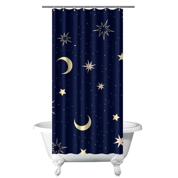 Starry Night Gothic Shower Curtain with Moon Sun Celestial Print, Cosmic Spiritual Astrology Fabric Curtain with Hooks, Mystical Witchy Aesthetic for Airbnb, Condo, RV