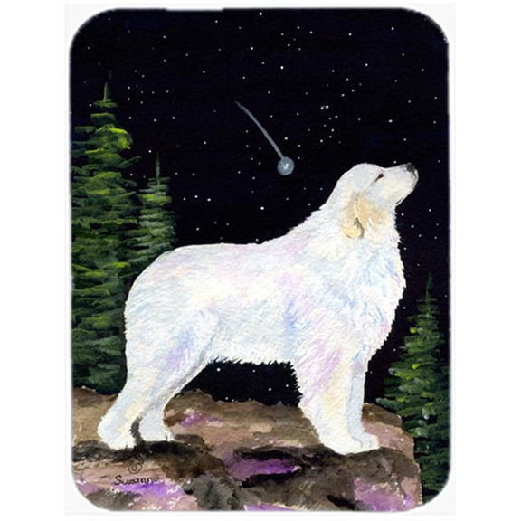 Starry Night Great Pyrenees Glass Cutting Board- Large