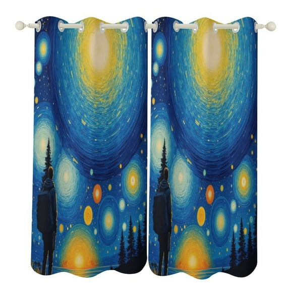 Starry Night Hike 2 Panels Blackout Curtains for Bedroom Living Room Drapes Kitchen Room Window Blackout Curtain Grommet